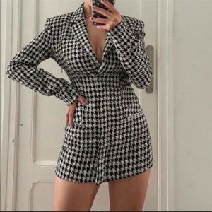 Zara Houndstooth Tweed Blazer Mini Dress